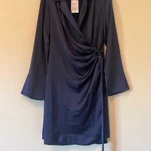 Blue Asymmetrical Ruched Cocktail Dress